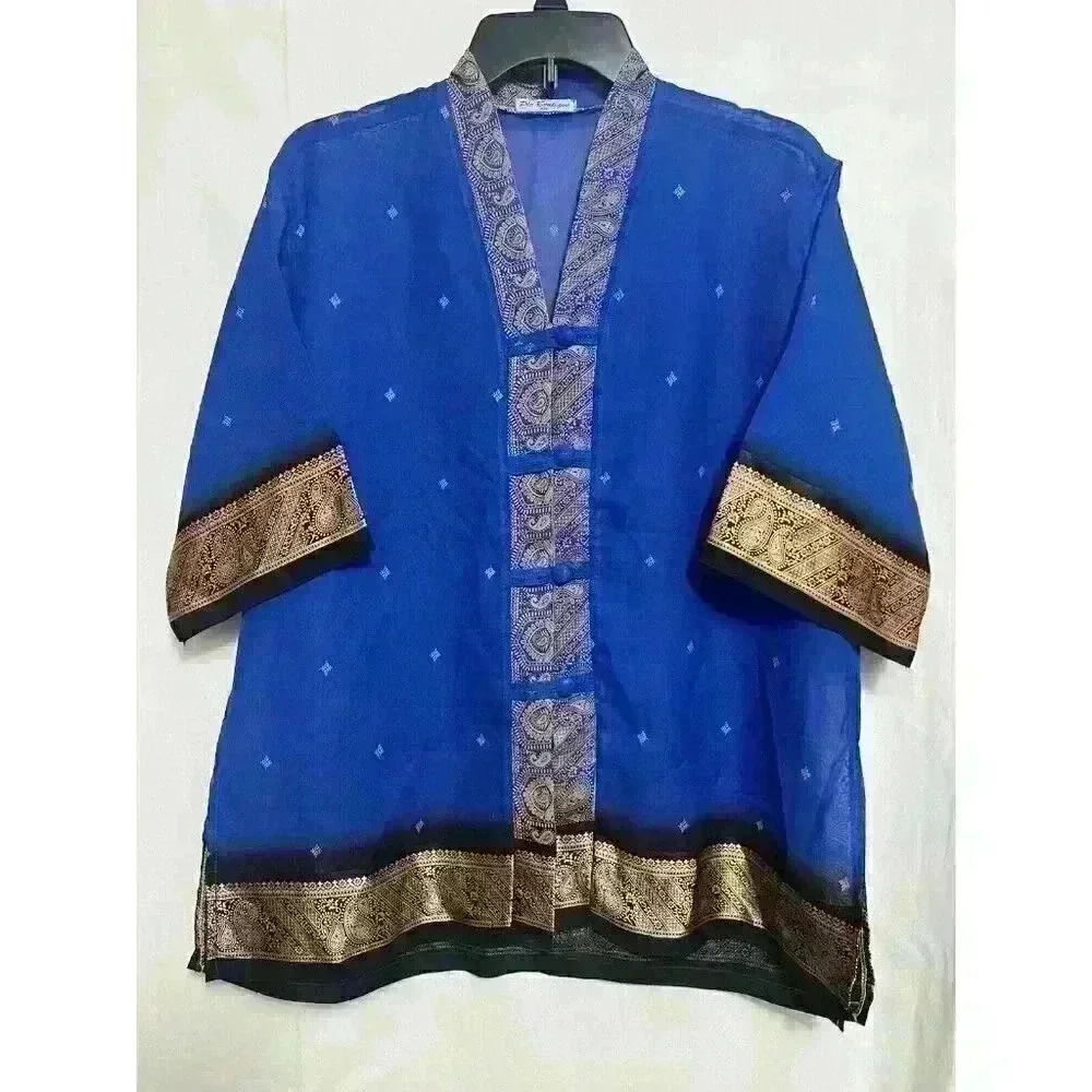 PLE BOUTIQUE Woman's XXL Short Sleeve Thailand Loop Button Blouse 0065